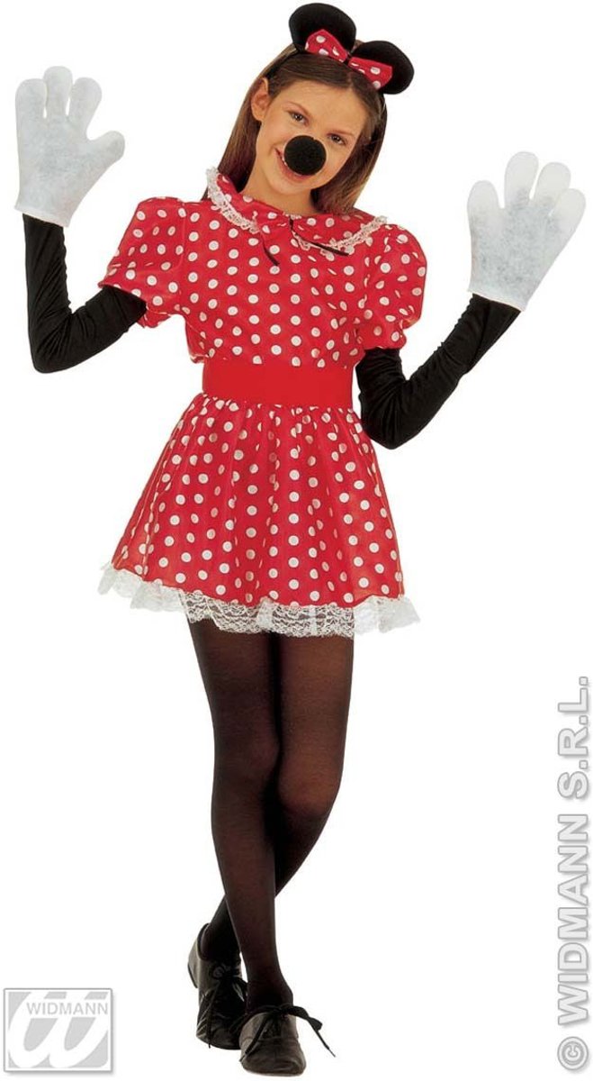 Mickey & Minnie Mouse Kostuum | Stijlvolle Muis | Meisje | Maat 128 | Carnaval kostuum | Verkleedkleding